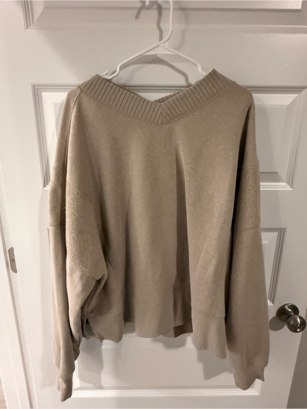 aerie Oversized V-Neck Sweater in Beige-Taupe